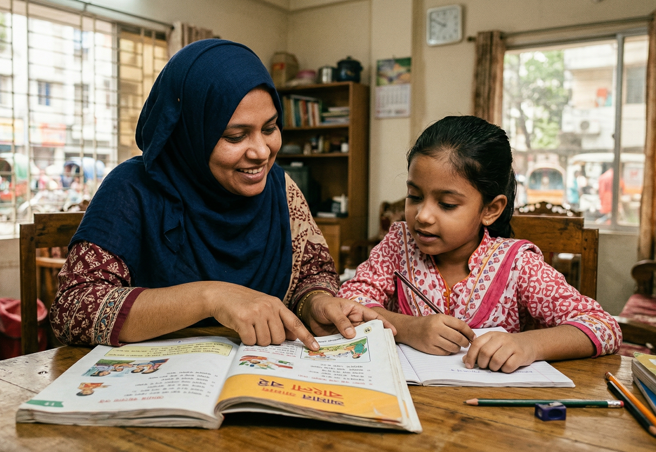 Family using porAI study tools together